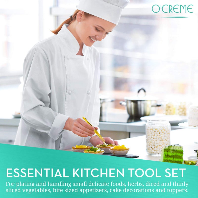 O'Creme Gold Stainless Steel Precision Kitchen Culinary Fine-Tip Tweezer Tongs, 1 Curved and 1 Straight - Image 5